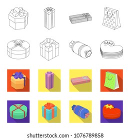Gift box with bow, gift bag.Gifts and certificates set collection icons in outline,flat style vector symbol stock illustration web.