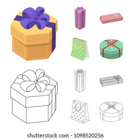 Gift box with bow, gift bag.Gifts and certificates set collection icons in cartoon,outline style vector symbol stock illustration web.