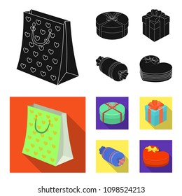Gift box with bow, gift bag.Gifts and certificates set collection icons in black, flat style vector symbol stock illustration web.