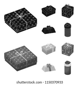 Gift box with bow, gift bag.Gifts and certificates set collection icons in black,monochrome style vector symbol stock illustration web.