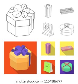 Gift box with bow, gift bag.Gifts and certificates set collection icons in outline,flat style vector symbol stock illustration web.