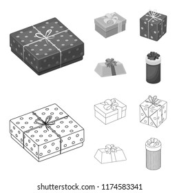 Gift box with bow, gift bag.Gifts and certificates set collection icons in outline,monochrome style vector symbol stock illustration web.