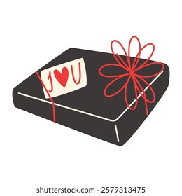 Gift Box with a Bow and a Card Saying I Love You for Valentine's Day