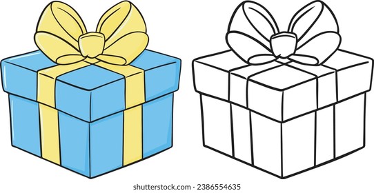 Caja de regalo con dibujos animados. Regalo de cumpleaños de Navidad página de Coloreo para niños. Libro de actividades. Hoja de cálculo.