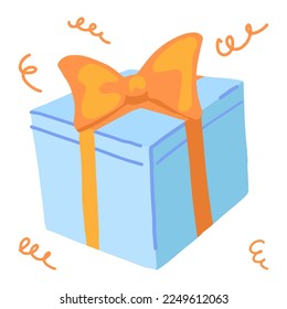 Caja de regalo con una ilustración vectorial de caricatura de arco. Celebración vacaciones de felicitación clipart aisladas en fondo blanco.