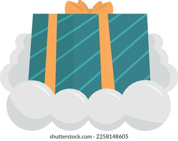 Gift box with bow in cloud. Vector illustration in flat style