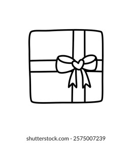 gift box with bow doodle outline on white background