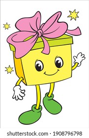 Geschenkbox mit Schleife und Augen. Färben. Cartoon-Vektorgrafik. Illustration und Vektorgrafik - druckfertiges A4-Papier.