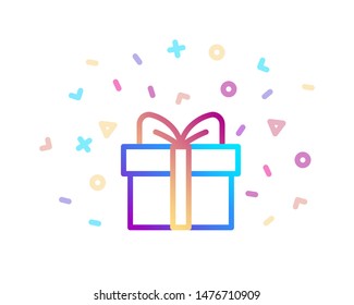Gift box with bow. Festive symbol with colorful decor. Vector illustration