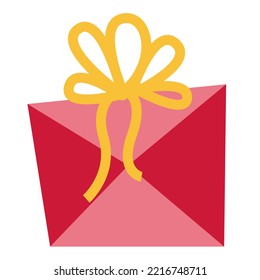 Gift box with bow in flat style. Festive design element.