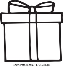 Gift box with bow. Hand drawn in doodle style. vector scandinavian monochrome minimalism. single element for design. holiday, birthday, christmas