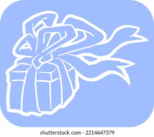 Gift box with bow, hand drawn illustration. Cartoon style vector drawing. Decorative element for poster print, Christmas party, birthday, wedding celebration, anniversary event, sale discount.