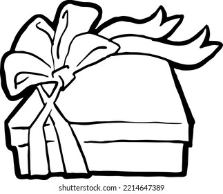 Geschenkbox mit Schleife, handgezeichnet Illustration. Cartoon-artige Vektorgrafik. Dekorative Elemente für Plakatdruck, Weihnachtsfeier, Geburtstag, Hochzeitsfeier, Jubiläumsveranstaltung, Sale-Rabatt.