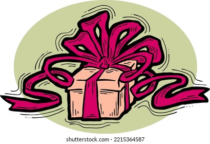 Geschenkbox mit Schleife, handgezeichnet Illustration. Cartoon-artige Vektorgrafik. Dekorative Elemente für Plakatdruck, Weihnachtsfeier, Geburtstag, Hochzeitsfeier, Jubiläumsveranstaltung, Sale-Rabatt.
