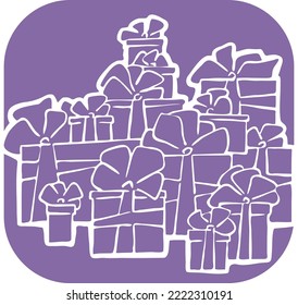 Caja de regalo con arco, ilustración dibujada a mano. Dibujo vectorial de estilo de dibujos animados. Elemento decorativo para la impresión de afiches, fiesta de Navidad, cumpleaños, celebración de bodas, evento de aniversario, descuento de venta.