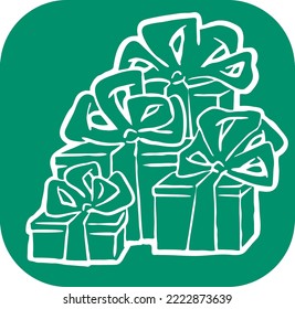 Gift box with bow, hand drawn illustration. Cartoon style vector drawing. Decorative element for poster print, Christmas party, birthday, wedding celebration, anniversary event, sale discount.