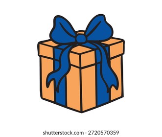 Geschenkbox mit Schleife, handgezeichnetes Doodle. Vektorgrafik.