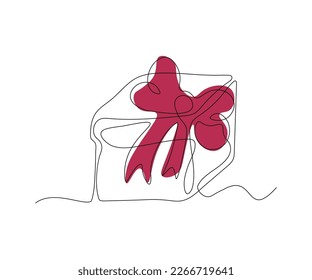 regalo, una caja con un arco, dibujado a mano, monolina continua, dibujando en una línea