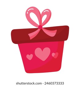 gift box with bow and heart decoration Saint Valentines present illustration on a white background.