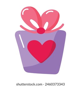 gift box with bow and heart decoration Saint Valentines present illustration on a white background.