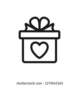 Gift box with a bow and heart icon vector simple