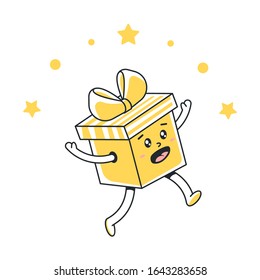 Gift box with a bow. Holiday present alive. Vector llustration isolated on white background