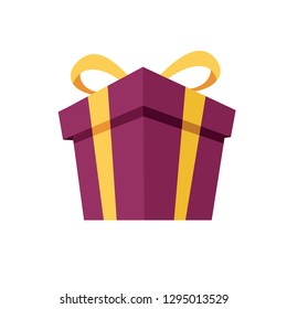 Gift box with bow icon in flat style.