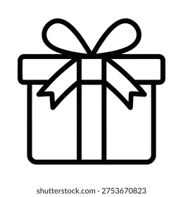 Gift box with bow icon, symbol for present, surprise, and celebration, line art, white background, special occasion, thank you