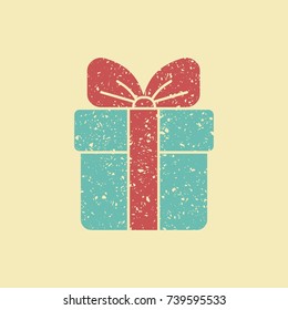 Gift box with bow. Image, stylized drawing crayons