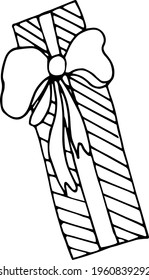 Gift box with a bow isolated on a white background. Vector illustration drawn by hand. Holiday, gift, surprise.