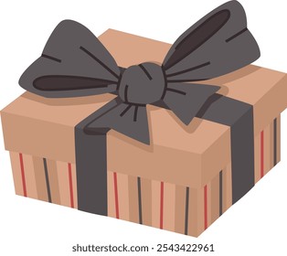 gift box with bow knot. holiday present box, tied with gray wrapping ribbon. happy birthday, Christmas, New Year, wedding or Valentine day package concept. vector flat illustration isolated. 