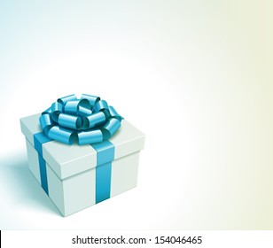 Gift box with bow and light. Christmas card or invitation. Vector background eps 10. 