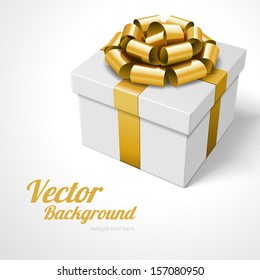 Caja de regalo con arco y luz. Tarjeta de Navidad o invitación. Pasos de fondo del vector 10. 