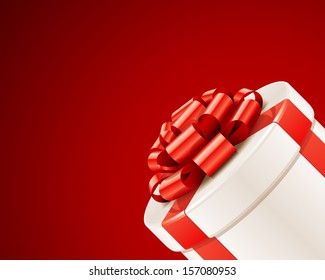 Caja de regalo con arco y luz. Tarjeta de Navidad o invitación. Pasos de fondo del vector 10.