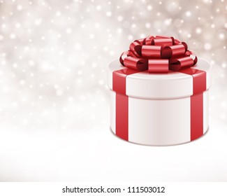 Gift box with bow and light. Vector background