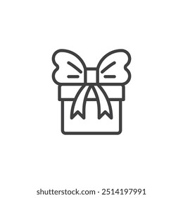 Gift Box with Bow line icon. linear style sign for mobile concept and web design. A gift box with bow on top outline vector icon. Symbol, logo illustration. Vector graphics