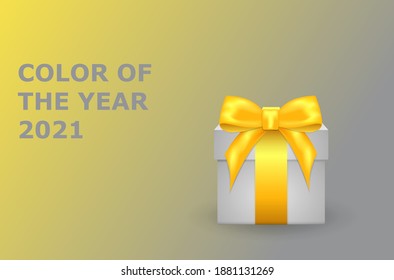 Gift box with a bow on the background of flowers in 2021.