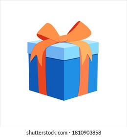 Regalo, caja con arco sobre fondo blanco, un evento festivo. Un regalo de vacaciones. Caja azul con un arco. Envoltura de regalo. Ilustración vectorial.

