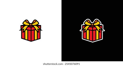Gift box with a bow on a white and black background. Original vector illustration in vintage style. Hand drawn, not AI