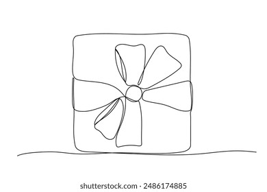 Geschenkbox mit Bogen um eine Linie. Gekritzeltes Symbol.