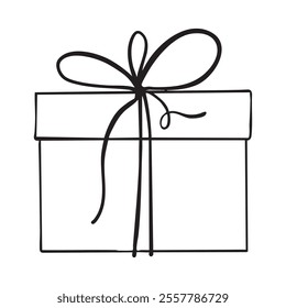 Gift box with bow outline coloring book page line art vector drawing. Gift box isolated on white, Christmas gift box with ribbon, Outline gift box vector