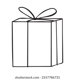 Gift box with bow outline coloring book page line art vector drawing. Gift box isolated on white, Christmas gift box with ribbon, Outline gift box vector