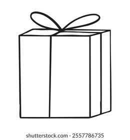 Gift box with bow outline coloring book page line art vector drawing. Gift box isolated on white, Christmas gift box with ribbon, Outline gift box vector