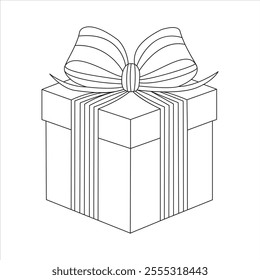 Gift Box with Bow Outline – Festive Line Art for Creative Coloring Fun