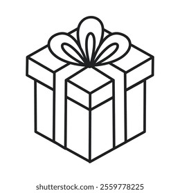 Gift box with bow in outline style Vector