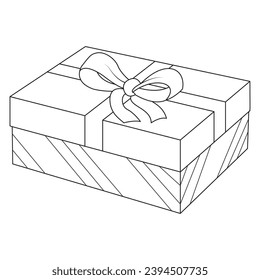 Caja de regalo con arco. Paquete. Ilustración. Colorido de la página. Line Art.