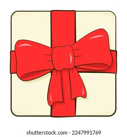 Geschenkbox mit Schleife und Band. Cartoon. Vektorgrafik