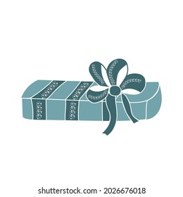 Gift box with bow and ribbon. Holiday celebration concept. Hand drawn vector illustration