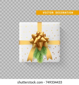 Gift Box With Bow And Ribbon Isolated On Transparent Background. Flat Top View.