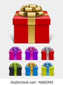 Gift box with bow and ribbon set. Vector illustration eps 10.